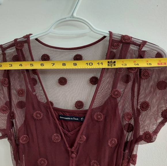 Abercrombie & Fitch Burgundy Floral Mesh Maxi Dress Size XS - Picture 12 of 12